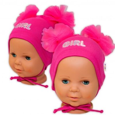 Bavlnená čiapočka na zaväzovanie Baby Nellys s mašličkami Tutu - tm. ružová