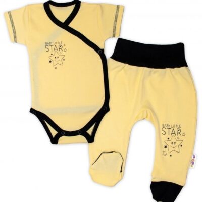 Baby Nellys 2-dielna sada body kr. rukáv + polodupačky, žltá - Baby Little Star, veľ. 62