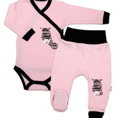 Baby Nellys 2-dielna sada body dl. rukáv + polodupačky, ružová - Zebra
