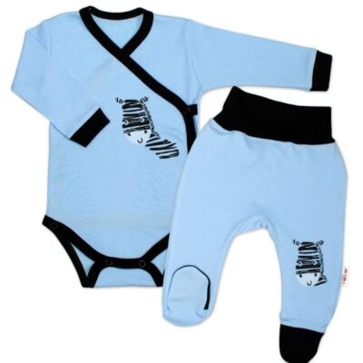 Baby Nellys 2-dielna sada body dl. rukáv + polodupačky, modrá - Zebra, veľ. 56