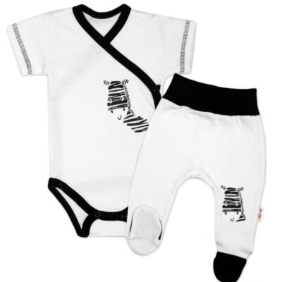 Baby Nellys 2-dielna sada body kr. rukáv + polodupačky, bílá - Zebra, veľ. 62