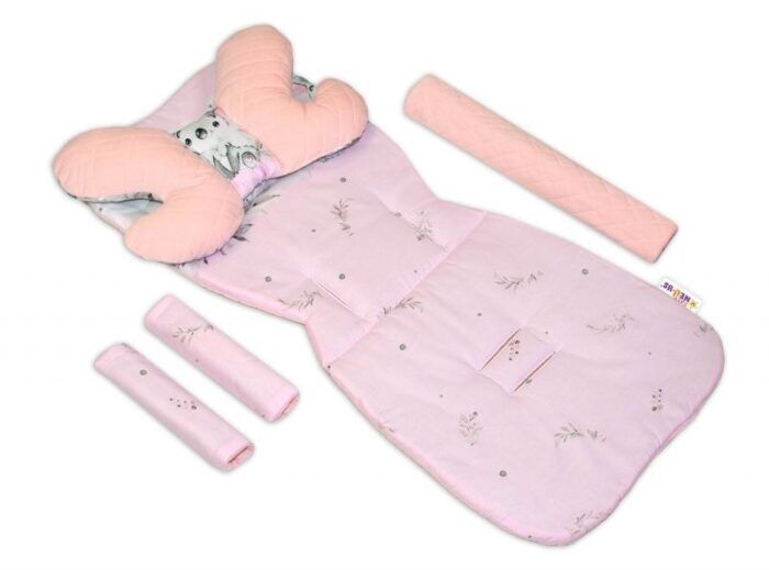 Oboustranny 5-ti dielny komplet do kočíka Velvet, Baby Nellys - Medvedík Koala, růžová