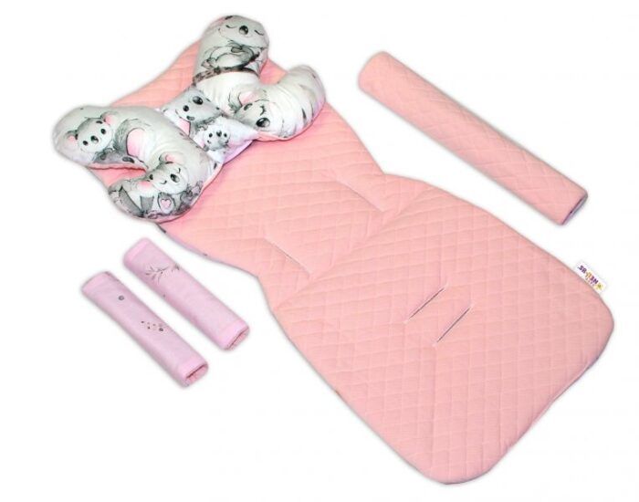 Oboustranny 5-ti dielny komplet do kočíka Velvet, Baby Nellys - Medvedík Koala, růžová - Image 2