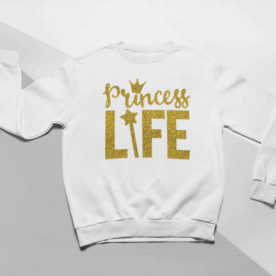 KIDSBEE Moderná detská dievčenská mikina Princess Life - biela, veľ. 122