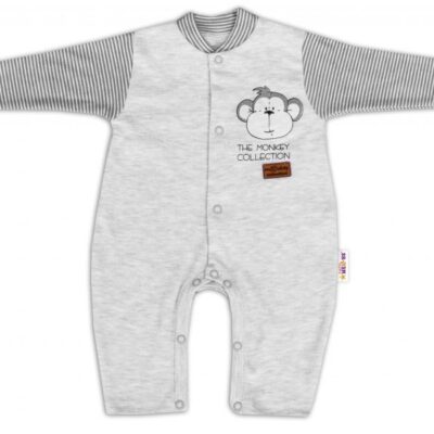 Baby Nellys Bavlnený overal bez šlapiek Monkey - sv. sivý melírek, veľ. 74