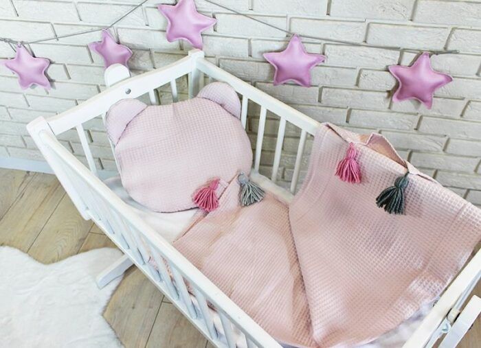 Baby Nellys Detská vaflová 2 dielna sada Macko - starorůžová - Image 2