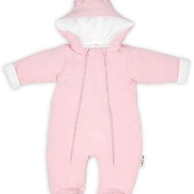 Baby Nellys ® Kombinézka s dvojitým zapínaním, s kapucňou a uškami, sv. růžová, veľ. 68