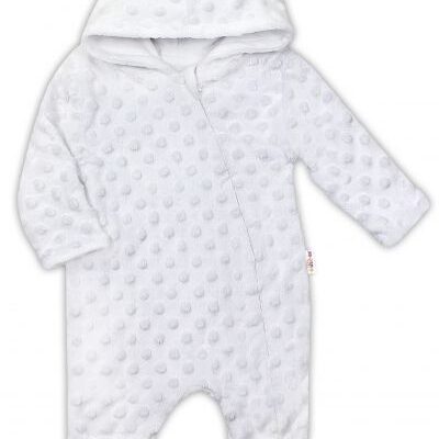 Baby Nellys Kombinézka /overal Minky s kapucňou a uškami - biela, veľ. 74