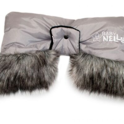BABY NELLYS Rukávnik ku kočíka s kožušinkou, sivý