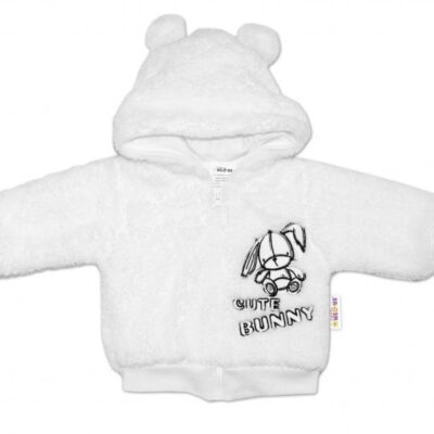 Baby Nellys Dojčenská chlupáčková bundička  s kapucňou Cute Bunny - biela, veľ. 68