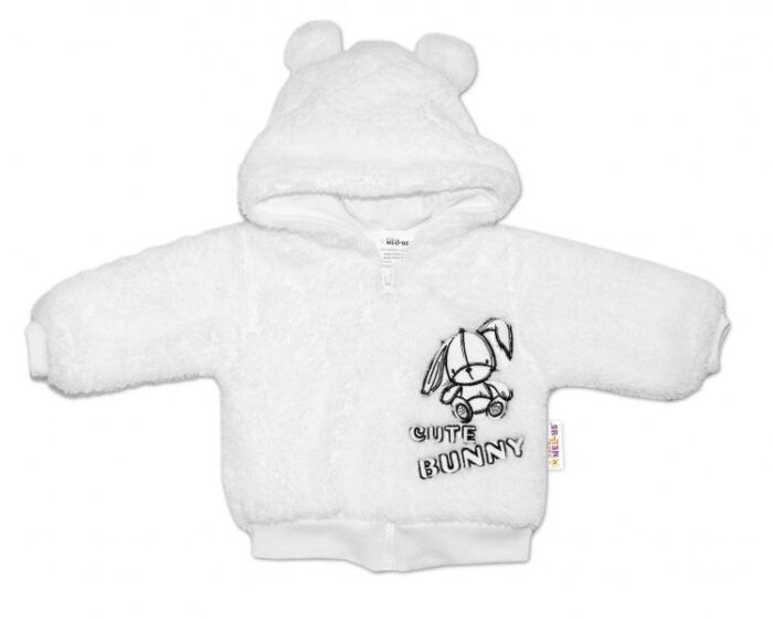 Baby Nellys Dojčenská chlupáčková bundička  s kapucňou Cute Bunny - biela, veľ. 68