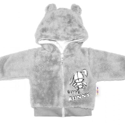 Baby Nellys Dojčenská chlupáčková bundička  s kapucňou Cute Bunny - sivá, veľ. 68