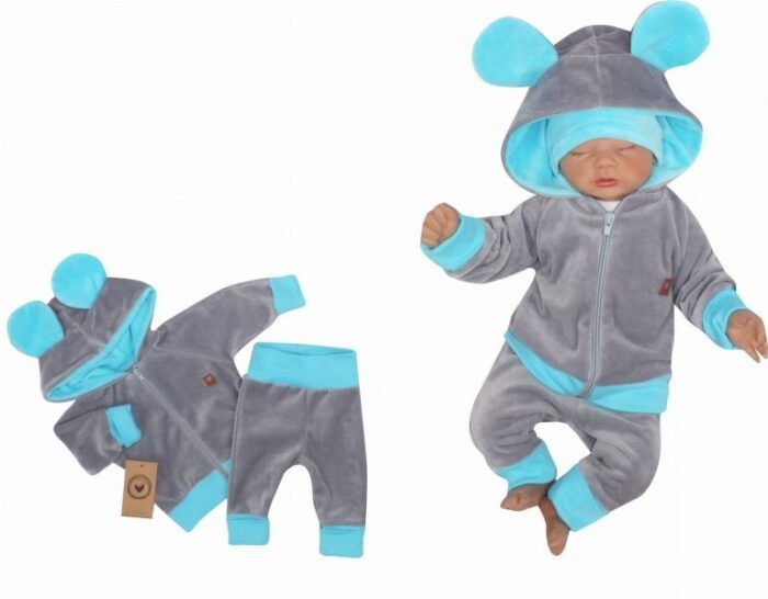 Z&Z Velúrová, semišková tepláková súprava TEDDY - modrá, šedá, veľ. 80 - Image 2