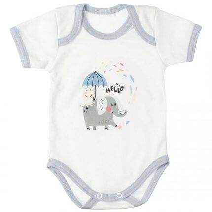 MBaby Bavlnené body s krátkym rukávom, Sloníča Hello, bielo/sivé