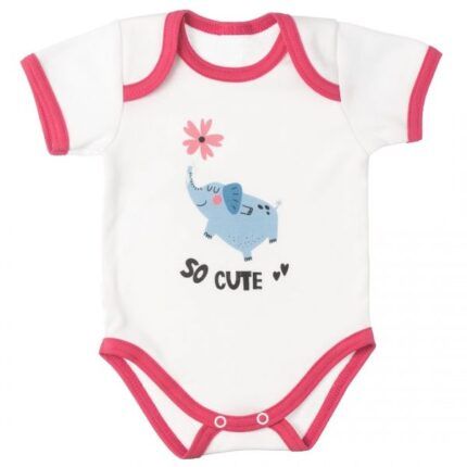 MBaby Bavlnené body s krátkym rukávom, Sloníča So Cute, bielo/červené, veľ. 62