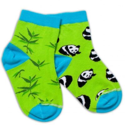 Baby Nellys Bavlnené veselé ponožky  Panda - zelené, veľ. 104/116