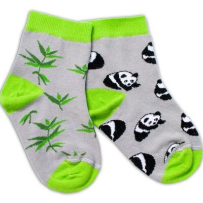 Baby Nellys Bavlnené veselé ponožky  Panda - sivé, veľ. 104/116