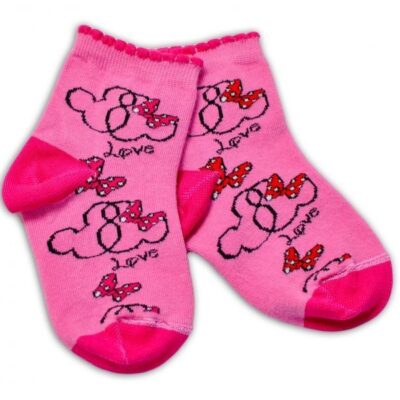 Baby Nellys Bavlnené ponožky Minnie Love - tmavo růžové, veľ. 104/116