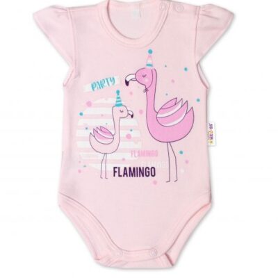 Baby Nellys Bavlnené dojčenské body, kr. rukáv, Flamingo - sv. růžové