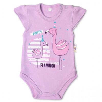 Baby Nellys Bavlnené dojčenské body, kr. rukáv, Flamingo - lila