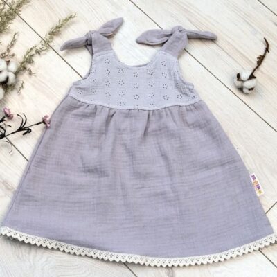 Baby Nellys Letné ľahučké mušelínové šaty Summer - šedé
