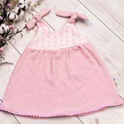Baby Nellys Letné ľahučké mušelínové šaty Summer -  pudrová, marhula, veľ. 68/74