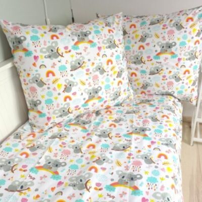 Baby Nellys Bavlněné obliečky - Koala a dúha, biela