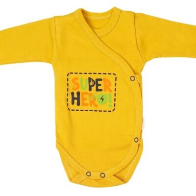 Mamatti Dojčenské body dlhý rukáv, zapínanie bokom, Hero - horčicové