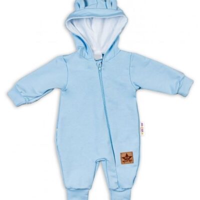 Baby Nellys ® Teplákový overal s kapucňou - sv. modrý, veľ. 62
