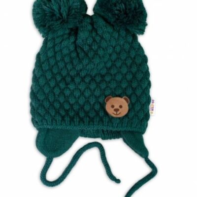 BABY NELLYS Zimná pletená čiapka Teddy Bear na zaväzovanie, zelená