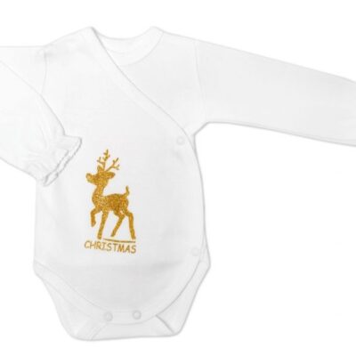 Mamatti Dojčenské body dlhý rukáv, zapínanie bokom, Christmas, biela/zlatá