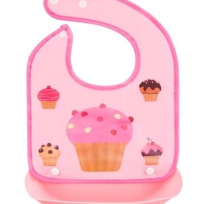 BocioLand Silikónový podbradník s vreckom Muffin, ružový