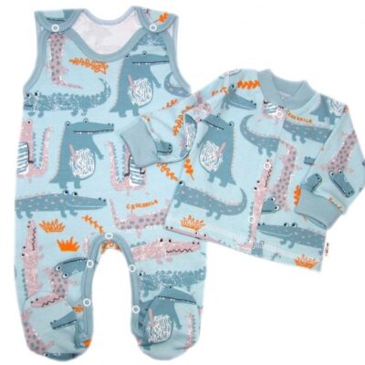 Baby Nellys 2-dielna sada, bavlnené dupačky s košieľkou Krokodýl Eda, mint