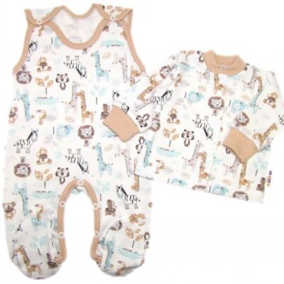 Baby Nellys 2-dielna sada, bavlnené dupačky s košieľkou Safari cream, veľ. 62