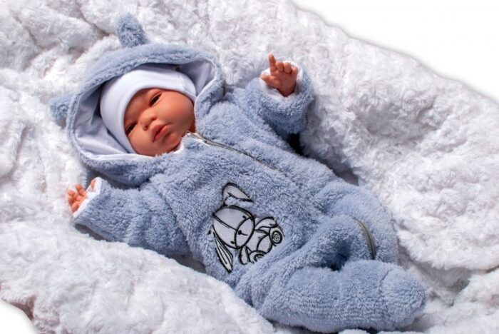Baby Nellys Chlpáčkový overálek s kapucňou, Cute Bunny - modrý - Image 2
