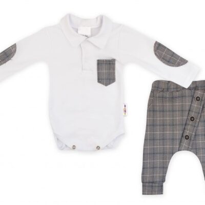 Baby Nellys 2-dielna sada Robert, body s golierom, nohavice Baggy-šedé kárko, veľ. 74