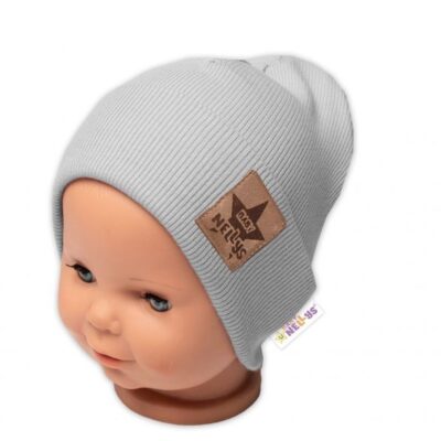 Baby Nellys Rebrovaná dvojvrstvová čiapka s lemom - sivá, veľ. 80/86