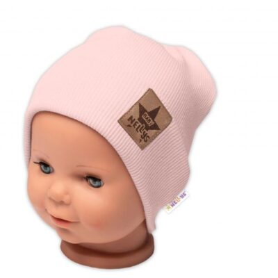 Baby Nellys Rebrovaná dvojvrstvová čiapka s lemom - púdrová, veľ. 92/98