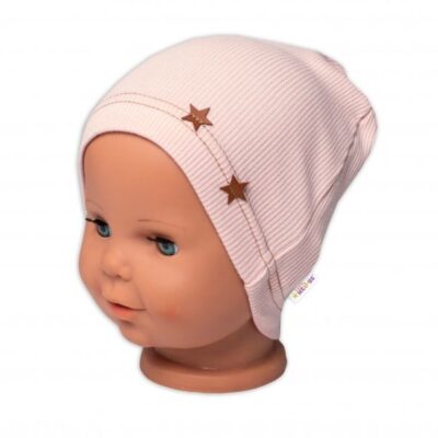 Baby Nellys Rebrovaná čiapka Hviezdičky - púdrová