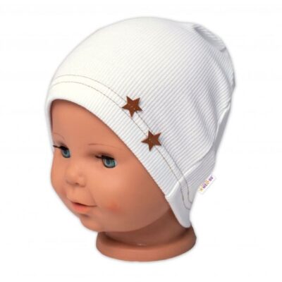 Baby Nellys Rebrovaná čiapka Hviezdičky - biela