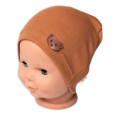 Baby Nellys Rebrovaná čiapka Macko - hnedá
