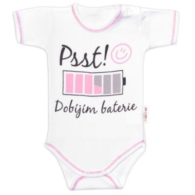 Body kr. rukáv s vtipným textom Baby Nellys, Psst! Dobíjím baterie, holka, veľ. 62