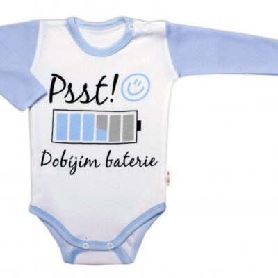 Body dlhý rukáv s vtipným textom Baby Nellys, Psst! Dobíjím baterie, kluk