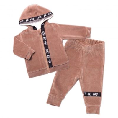 Mamatti Detská tepláková súprava Velvet zapínanie na zip, Bear, hnedá