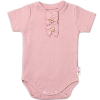 Baby Nellys Dojčenské rebrované body s gombíkmi kr. rukáv, Girl - púdrové, veľ. 68