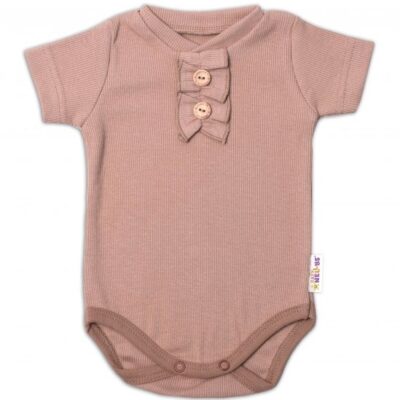 Baby Nellys Dojčenské rebrované body s gombíkmi kr. rukáv, Girl - hnedé, veľ. 68