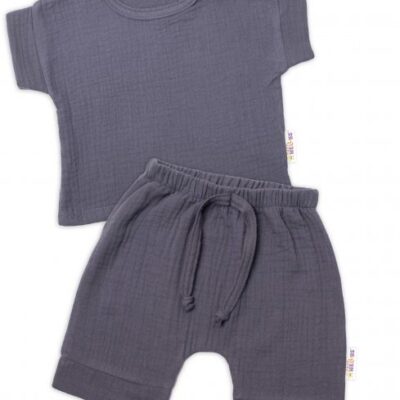 Baby Nellys 2-dielna mušelínová súpravička, tričko + kraťasky BOY, granát