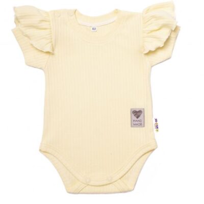 Baby Nellys Bavlnené rebrované body s volánikom, kr. rukáv,Summer Girl, žlté