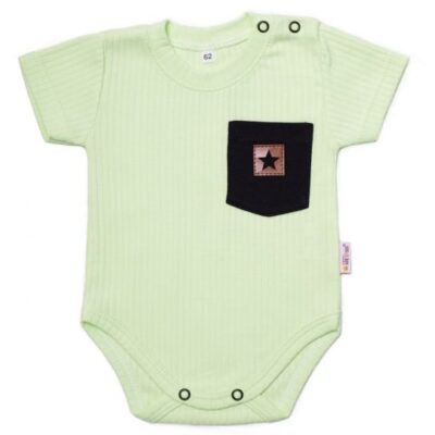 Baby Nellys Bavlnené rebrované body s kapsičkou, kr. rukáv, Summer Boy, zelené, veľ.74
