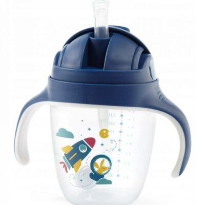 BabyOno Nekvapkajúci hrnček so zaťaženou slamkou, 240 ml, modrý